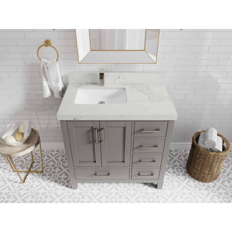 Meuble-lavabo 2 l 72 po x P 22 po Flavell, Calacatta Nuvo, Gris