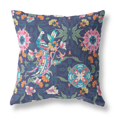 20" X 20" Off White And Orange Broadcloth Floral Throw Pillow