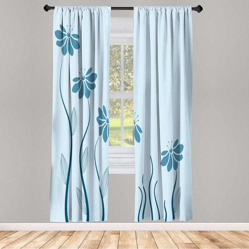 Microfiber Floral Semi-Sheer Rod Pocket Curtain Panels, 28" W x 63" L, Light Blue