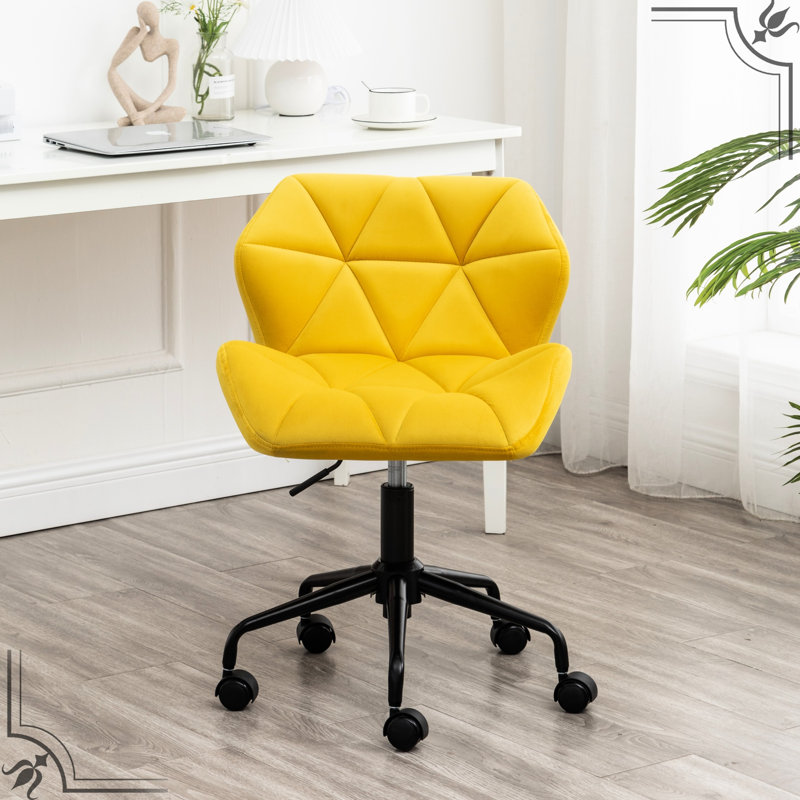 Chaise de bureau Diamond en jaune énergique - Pivot réglable, coussin en velours, système de levage, structure en métal et siège intrigant, siège en tissu, mousse confortable, fabrication