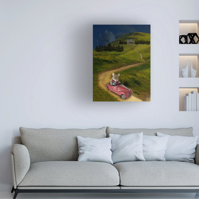 Art mural sur toile tendue - John Hovenstine, art mural «Mouse in jouet car» pour le salon, la chambre à coucher ou le bureau - 14 x 19