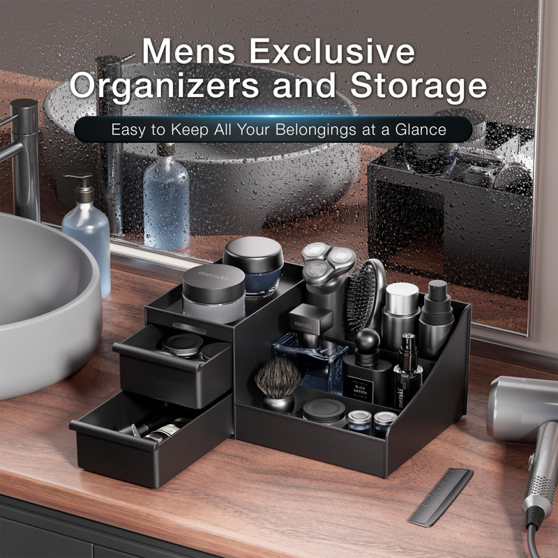 Cologne Organizer For Men, Bathroom Cologne Stand With Drawers For Deodorant, Beard, Shaving Lotion, Perfume&Skincare, Black
