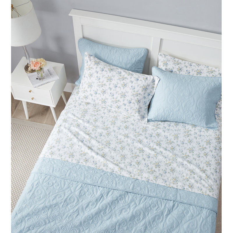 Ensemble de draps en flanelle de coton brossé, La Fleur bleue, Ensemble de draps pour lit double avec 2 taies d'o