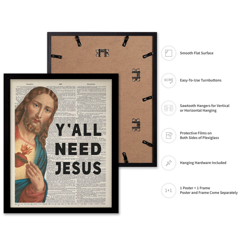 Y'all Need Jesus, Black Framed, Poster, 12"H x 16"W