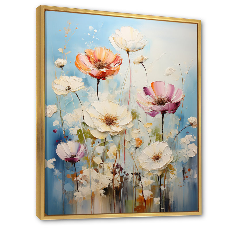 Meadow Tranquil Bliss Mute I - Art mural floral et botanique dans le salon, Cadre flottant doré, H 20 po x l 12 po x P 1 po