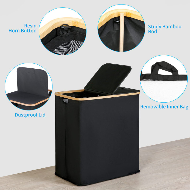 Fabric Laundry Hamper with Handles, Black