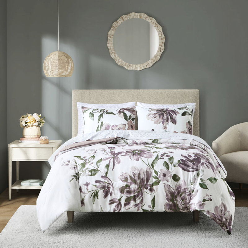 Édredon 100% simple avec taupe et taies décoratives mauves, Édredon simple + 1 taie décorative
