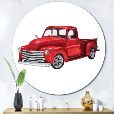 Camionnette rouge rétro - peinture sur métal sans cadre