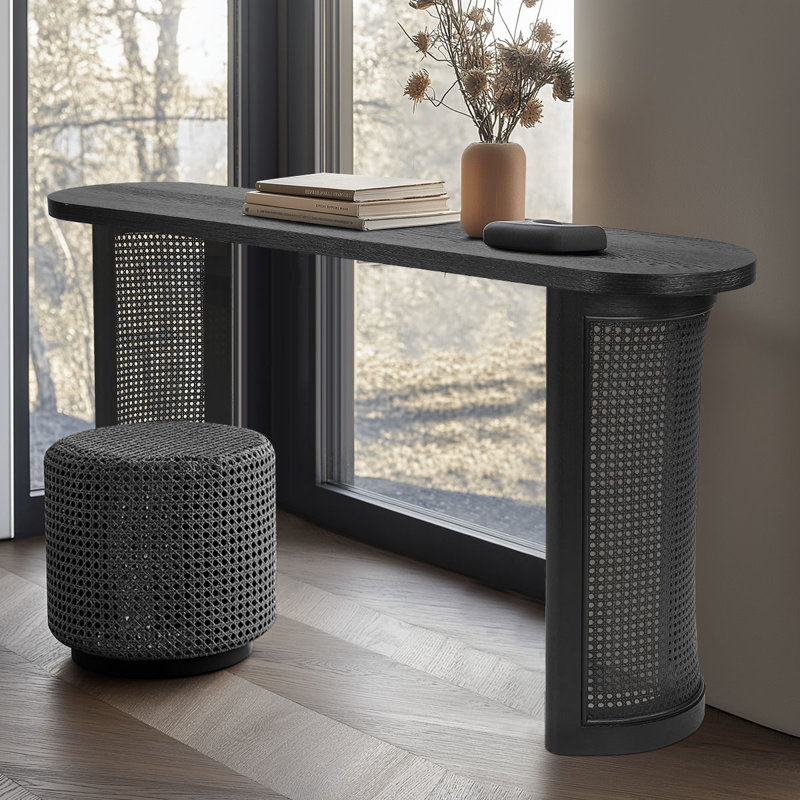 Ankit 60" Solid Rattan Console Table, Black