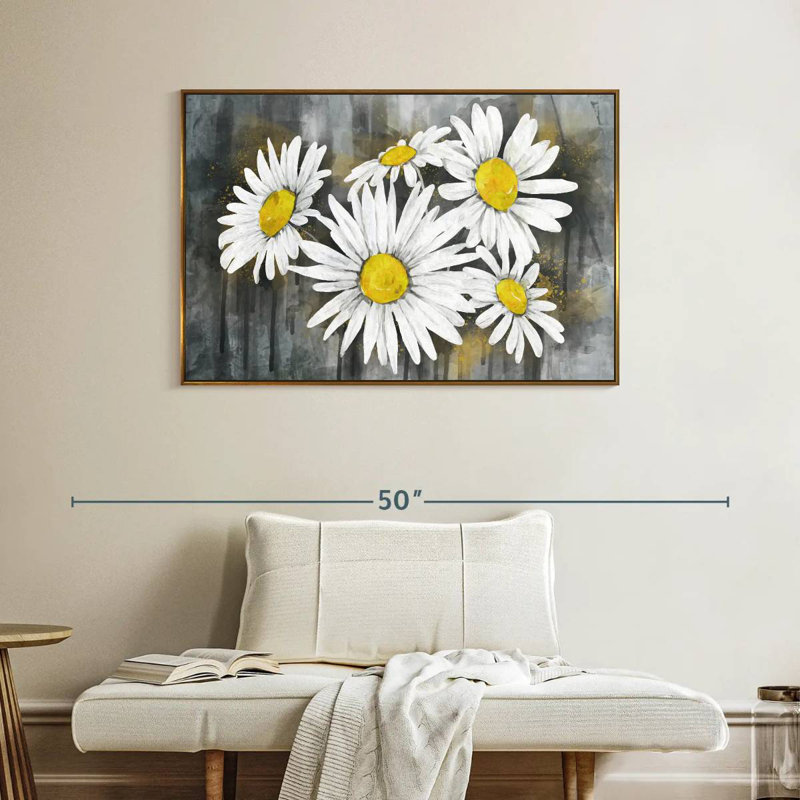Bouquet de marguerites, 40 po x 27 po, Cadre flottant doré