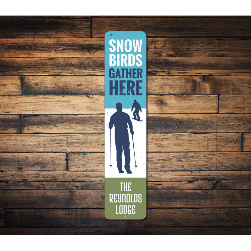 Panneau en aluminium personnalisé Snow Birds Gather Here, H 4 po x l 18 po x P 0,04 po