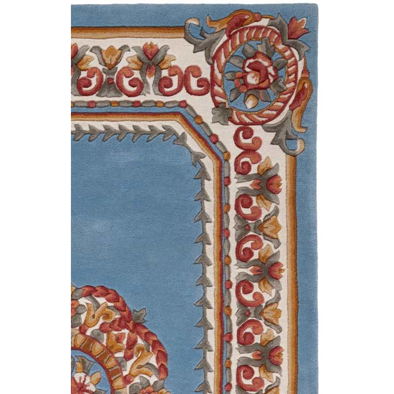 Addiline Hand Tufted Wool Cotton Floral Rug in Ivory/Light Blue, Square 6'