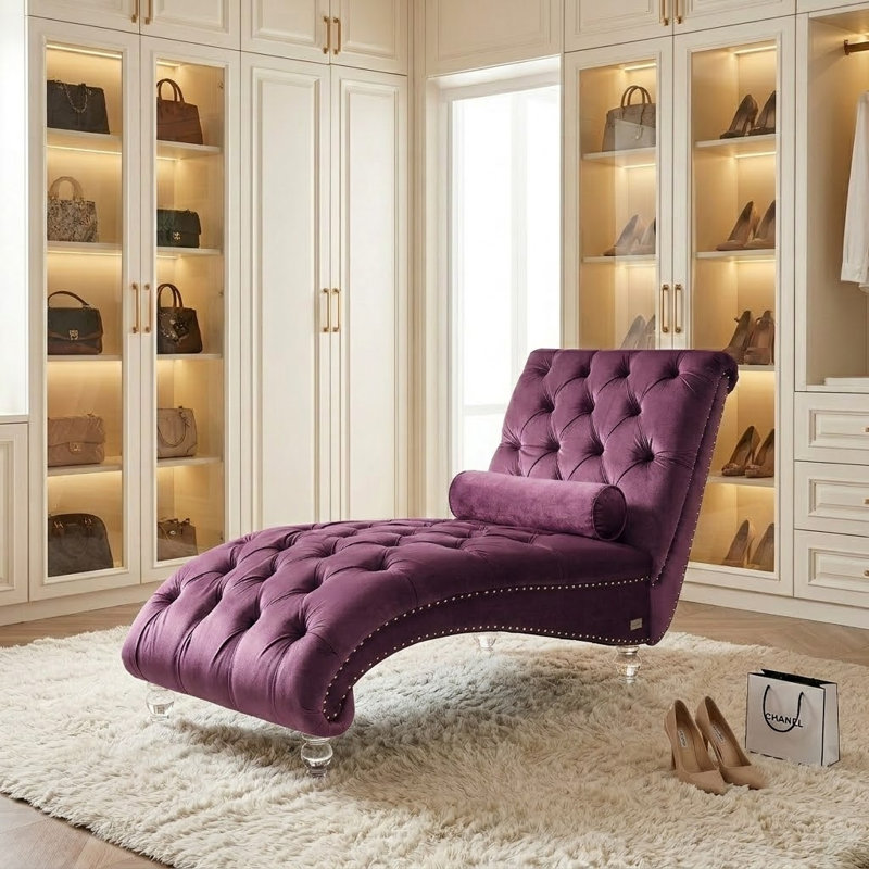 Chaise longue rembourrée en velours Jakolbi Elegant, Velours mauve