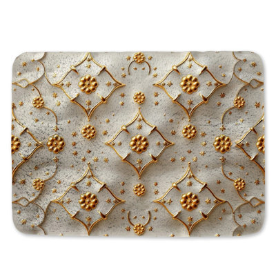 Moroccan Tiles Bath Mat Decoration Bathroom Decor Arabesque Curves