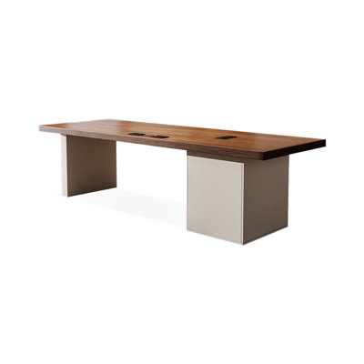Nut-brown + Beige-white Rectangular Solid + Manufactured Wood with 3 drawers desk