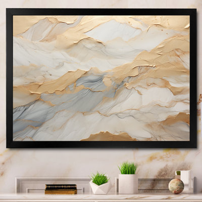 Beige And Gold Glacier Stone Art III - Abstract Shapes Framed Canvas Print