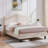 Full Size Beige Teddy Fabric Upholstered Platform Bed Frame with Height-Adjustable Headboard, Noise-Free Storage Design, No Box Spring Needed-726183386-726183385