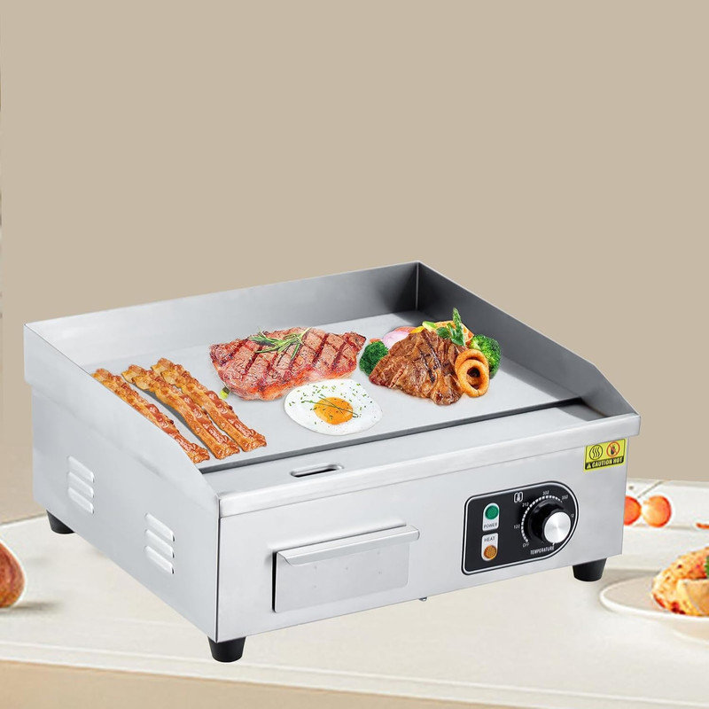 Plaque chauffante commerciale à surface plate, barbecue en acier inoxydable et plaque de cuisson intérieure, surface antiadhésive avec contrôle de température réglable pour crêpes, steak, hamburgers, omelettes