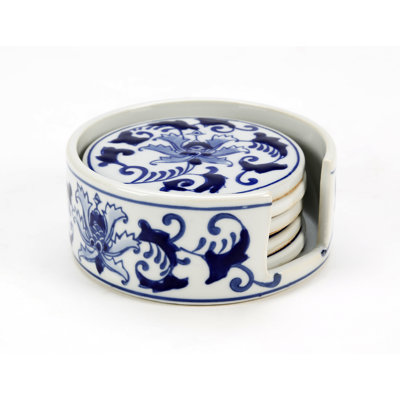 Floral Coaster Set with Holder