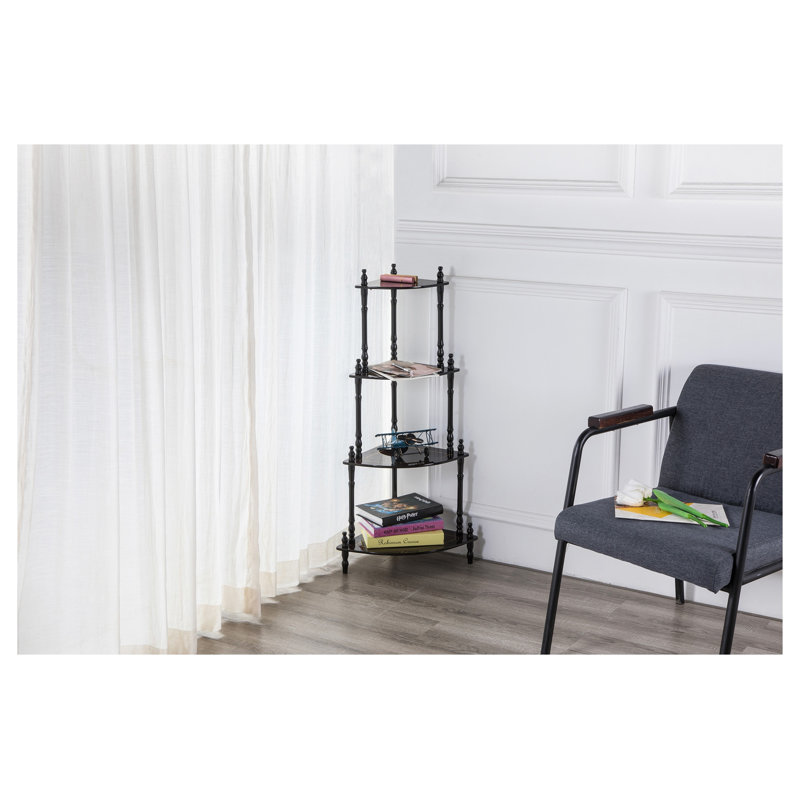 Étagère d'angle sur pied en bois à 4 niveaux, 99 cm de hauteur, finition cerisier