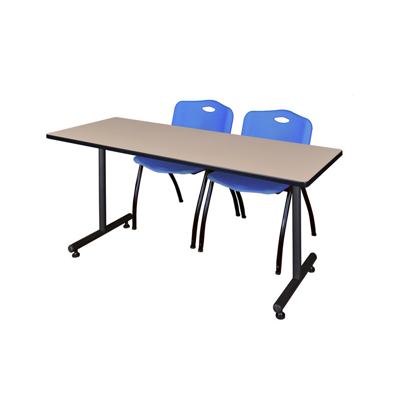 Table de formation en T Nick Nick, chaises empilables 2 M, Gris, Cerisier, H 29 po x L 72 po x l 30 po