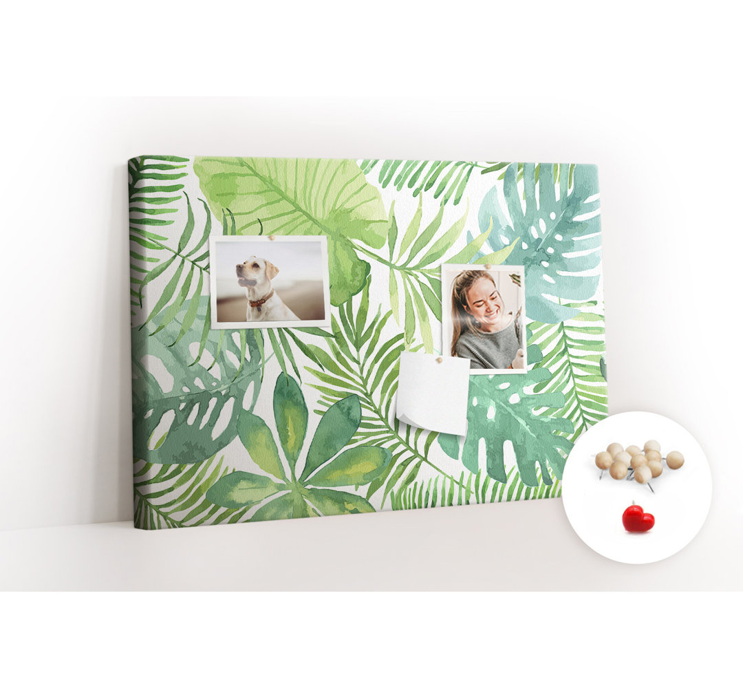 Wall Mounted bulletin board print home decor notice boards for office corkboard Tropical leaves