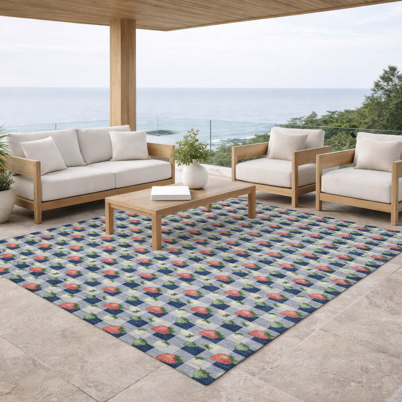 Tapis intérieur / extérieur lavable à la machine Chantille ACN2865 Strawberries, Marine, 3 pi x 5 pi