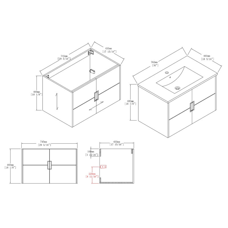 Meuble-lavabo simple 30 po avec comptoir en céramique, Naturel