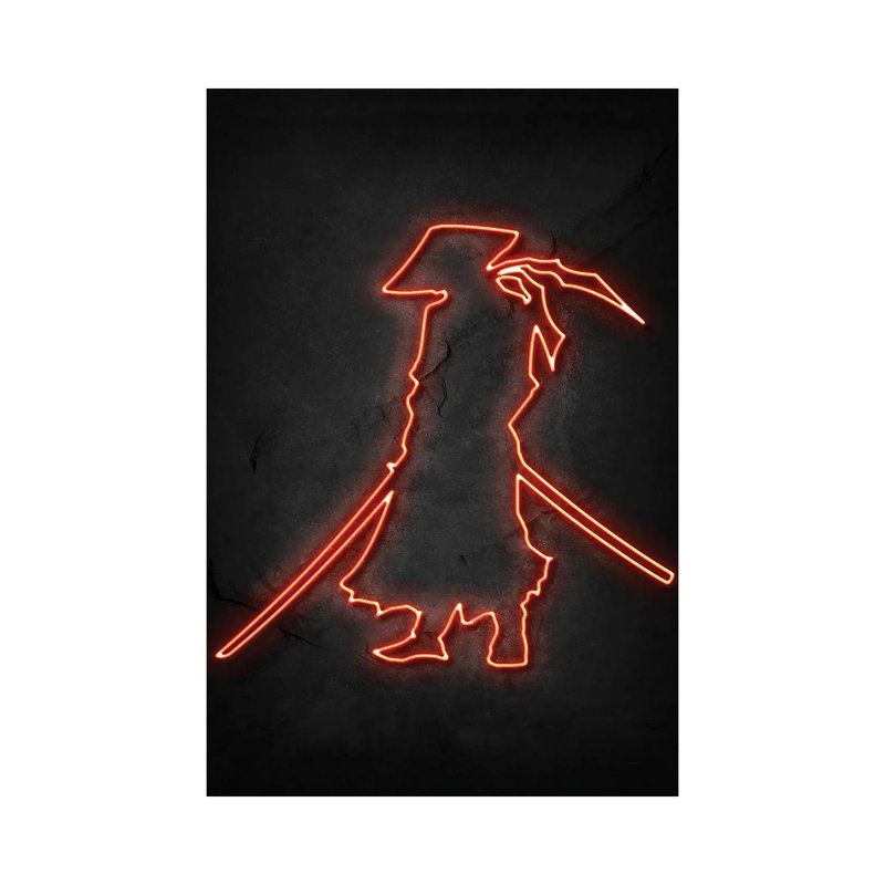 Samurai Neon by Durro Art - Wrapped Canvas Painting, 20.32 cm H x 30.48 cm W