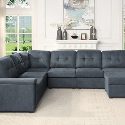 Canapé modulaire en tissu tissé 7 places avec repose-pieds
