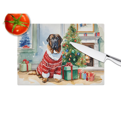 Tibetan Mastiff Cozy Christmas Glass Cutting Board Large