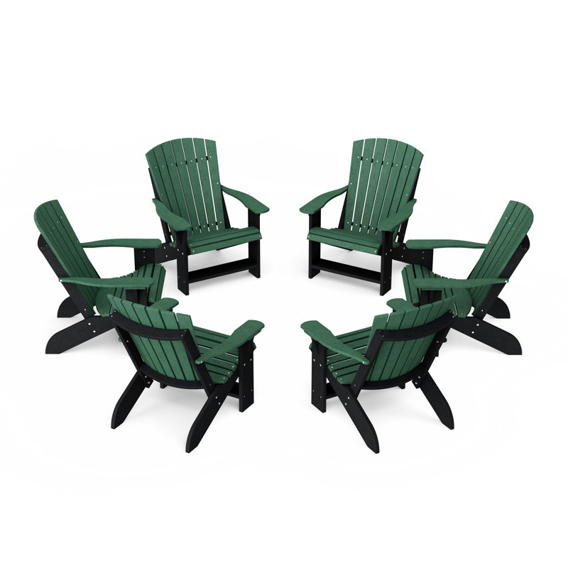 Heritage Adirondack Chairs Set Of 6, Turf Green/Black