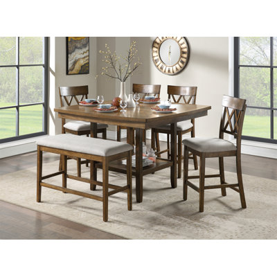 Contemporary 5Pc Dining Set Counter Height Table And 4 Counter Height Chairs Functional Lazy Susan Shelf Table Light Oak Finish Wooden Kitchen Dining -  Gracie Oaks, 741FDEB250B74BD4B4977FDB50604660