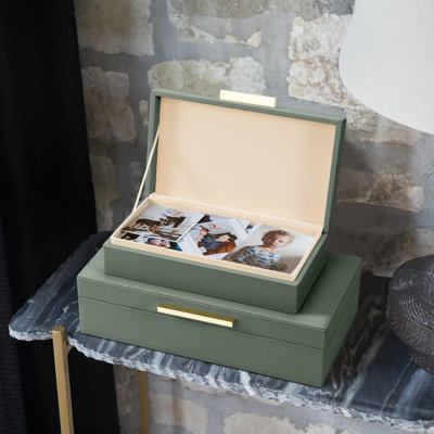 Boîtes de rangement décoratives avec couvercles - Ensemble de 2 magnifiques bacs de rangement en cuir de polyuréthane pour votre bibliothèque - Décoration en toute sécurité des photos, des documents et des souvenirs