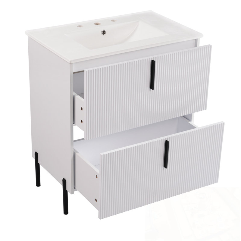 Meuble-lavabo avec lavabo et 2 tiroirs, Blanc