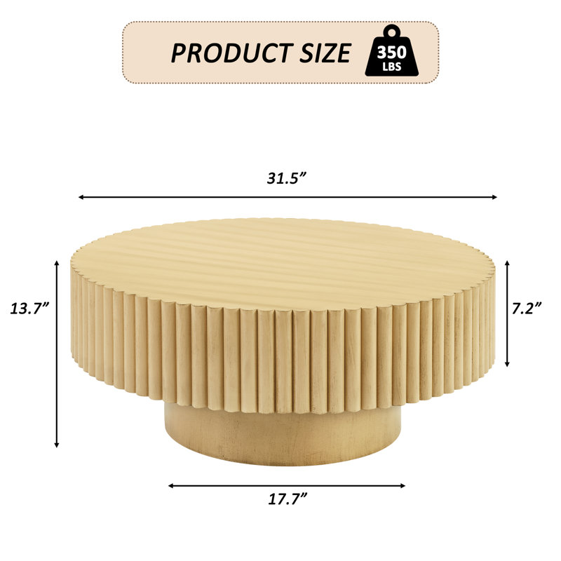Table basse ronde en bois massif de 32 po Lorven, Bois naturel