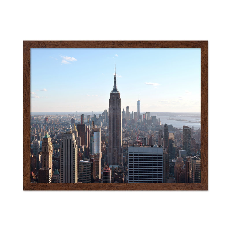 New York City Skyline, Poster, 24"H x 32"W, Brown Framed