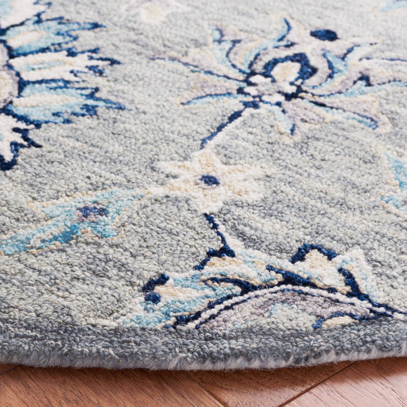 Tapis bleu en laine / coton touffeté à la main Saguenay, Rectangle 5 pi x 8 pi