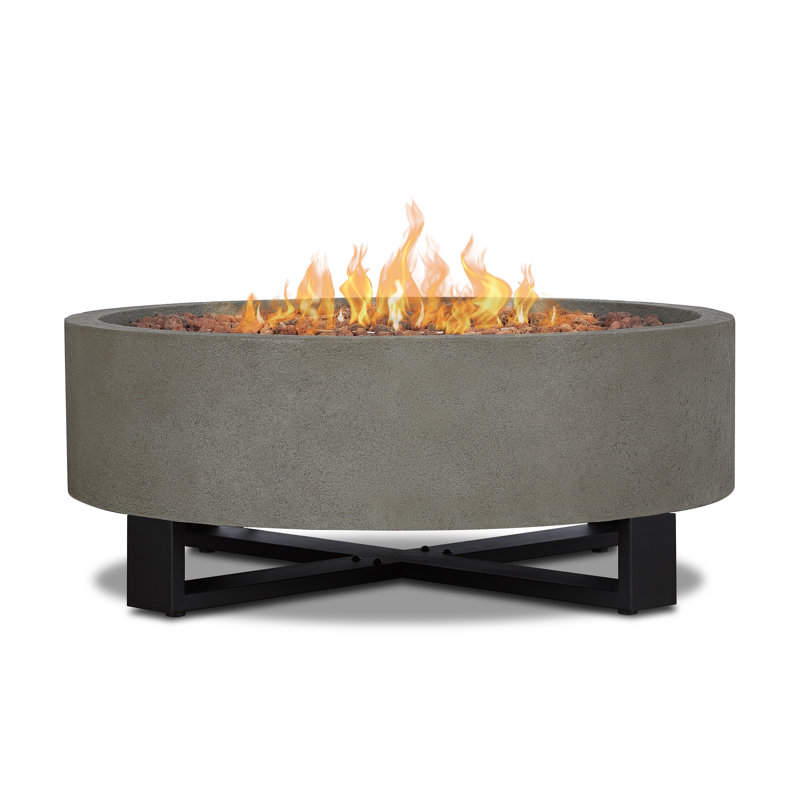 Idledale Round Gray Gas Fire Pit with Black Steel Base