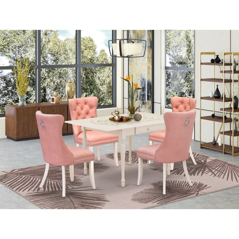 L'ensemble de salle à manger 5 pièces comprend une table de cuisine rectangulaire avec Dropleaf et 4 chaises Parson rembourrées