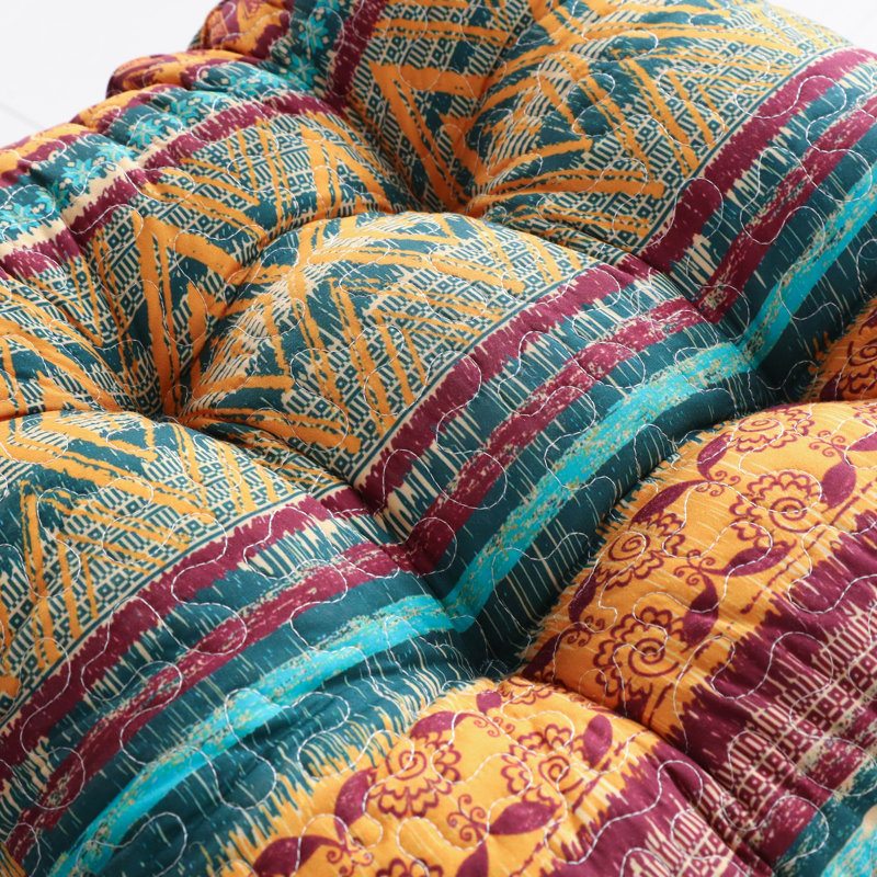 Southwest Teal Cotton and Polyester Chair Cushion with Ties