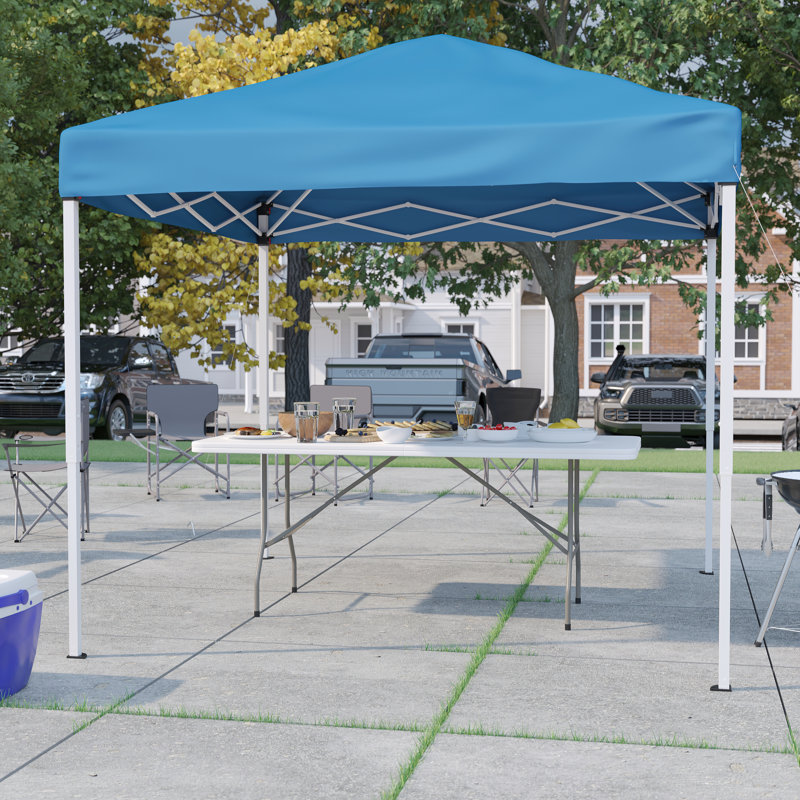 Lennon 8' x 8' Pop Up Canopy Tent and 6 Ft. Bi-Fold Table with Carrying Handle, Blue, 94" W x 94" D
