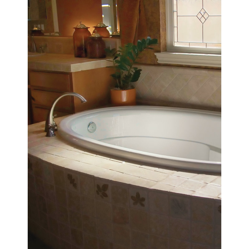 Riley 72'' x 42'' Drop-In Whirlpool Acrylic Bathtub, Biscuit, Polished Nickel