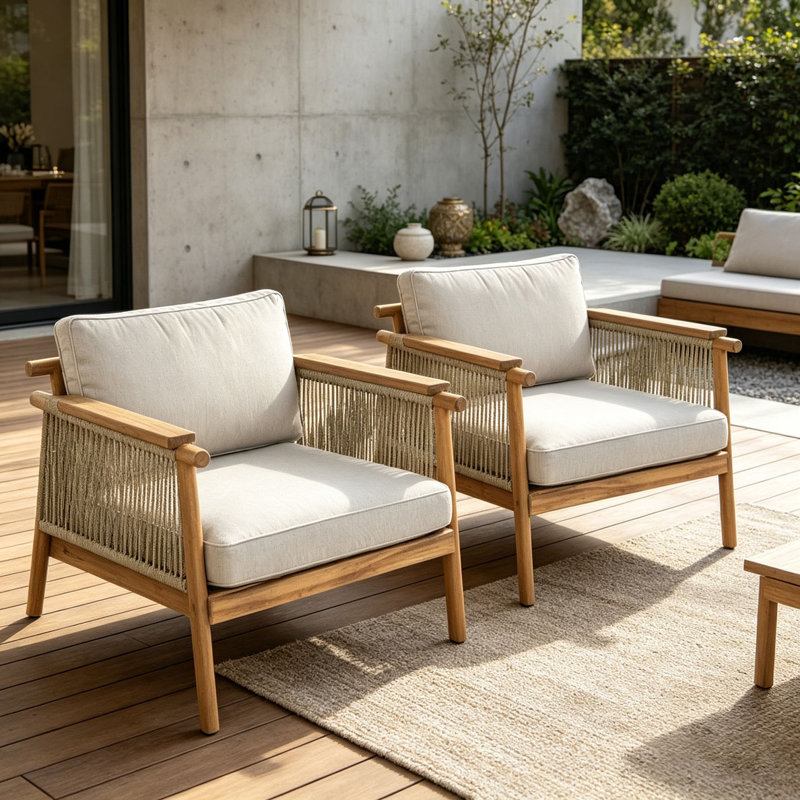 Outdoor Club Chair Set, Teak-2