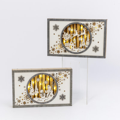 11 in. Laser Cut Wooden Winter Holiday Scene Wall Décor Set of 2