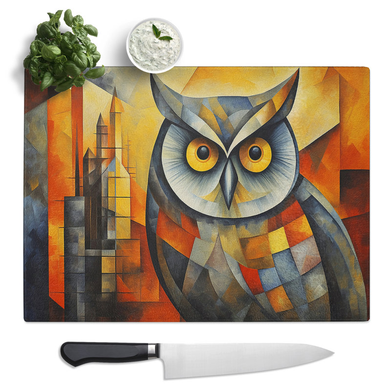 Owl Cubism  Glass Chopping Board