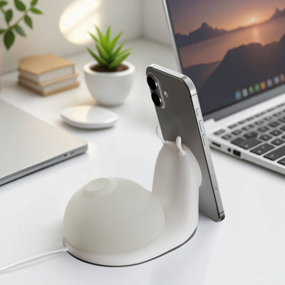 Wireless Charger, 15W Fast Charging Station with Light for iPhone 18 17 16 15 14 13 12 Pro Max, Desktop Nightstand Snail-Shaped Detachable LED Lamp Bedside Cordless Light