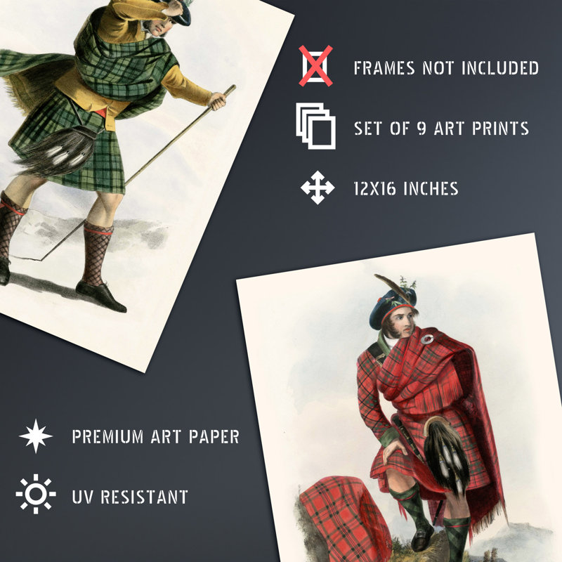 Collection Of Scottish Clan Tartans 9-Piece Set Unframed Wall Art Prints Study Office Aesthetic Illustration Portraits