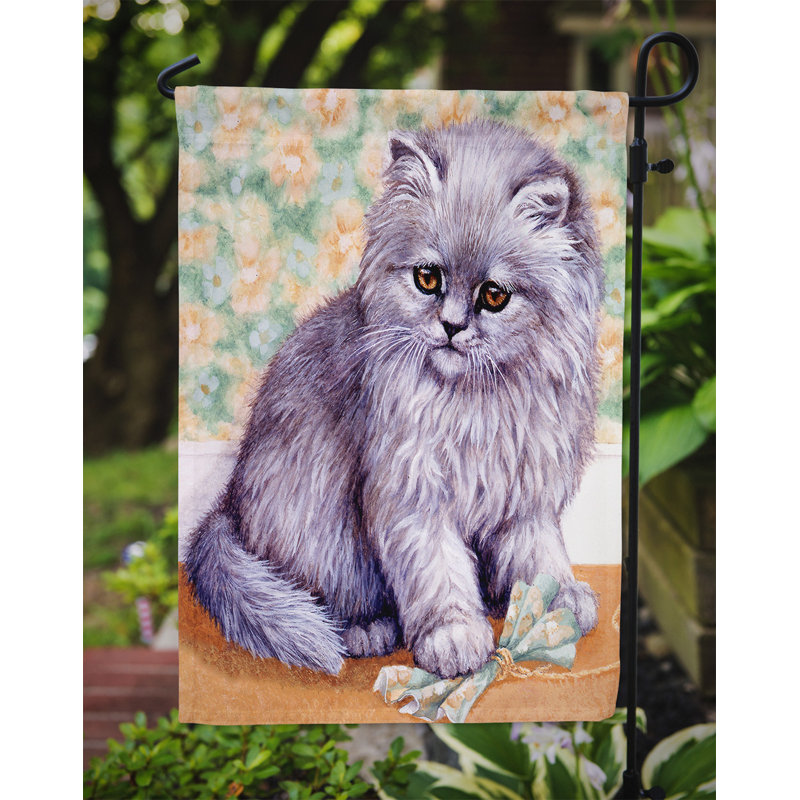 Drapeau de jardin à 2 côtés gris chat par daphné baxter, H 15 po x l 11 po