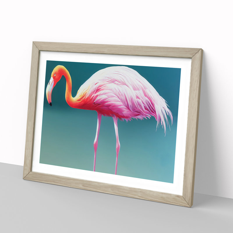 Euphoric Flamingo - Framed Print, 34cm H x 46cm W x 2cm D, Oak